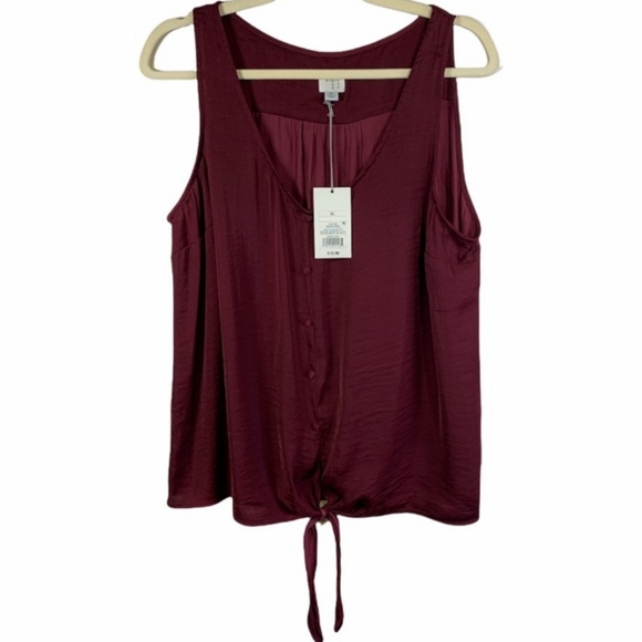 a new day Tops - A New Day Women's Burgundy XL Sleeveless Tie Waist Tank Top